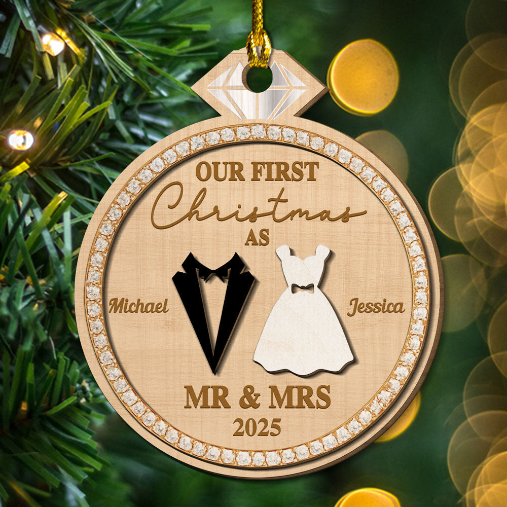 Couple First Christmas - Personalized Custom Freeshape 2-layered Wood Ornament