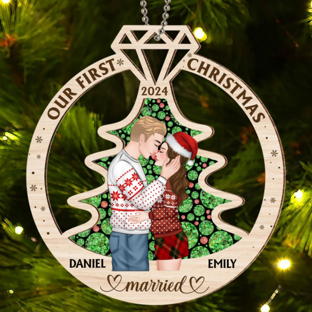 Our First Christmas Married - Personalized Custom Suncatcher Ornament