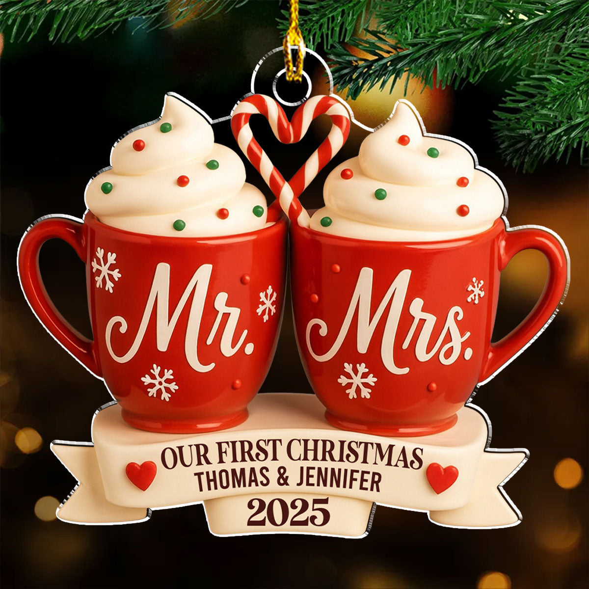 Mr And Mrs Hot Cocoa - Personalized Custom Acrylic Ornament