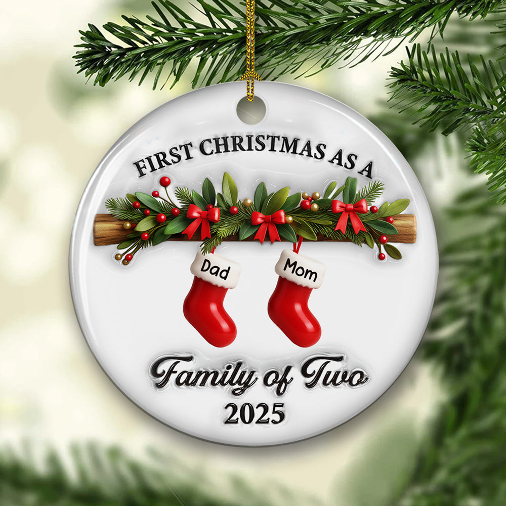 First Christmas Lovely Family - Personalized Custom 3D Effect Ceramic Ornament
