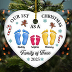 Our First Christmas - Personalized Custom 3D Effect Heart Ceramic Ornament