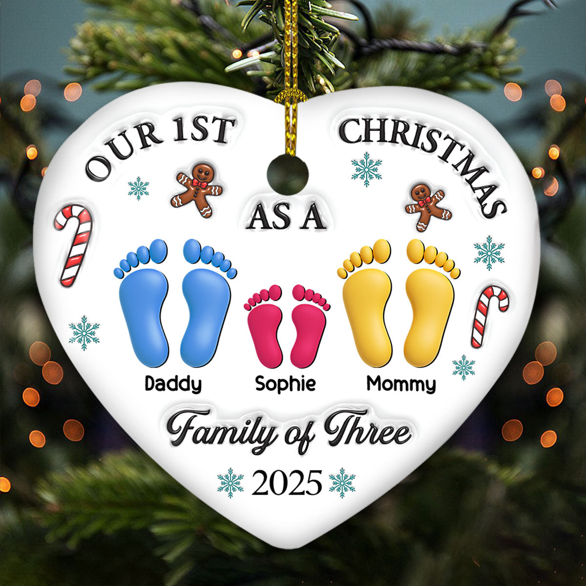 Our First Christmas - Personalized Custom 3D Effect Heart Ceramic Ornament