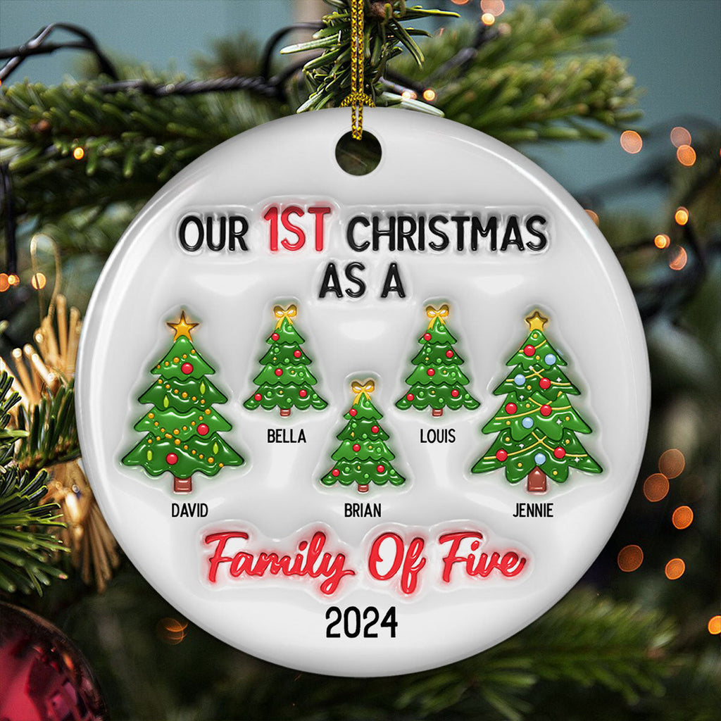 Family Christmas Tree - Personalized Custom 3D Inflated Effect Ceramic Ornament