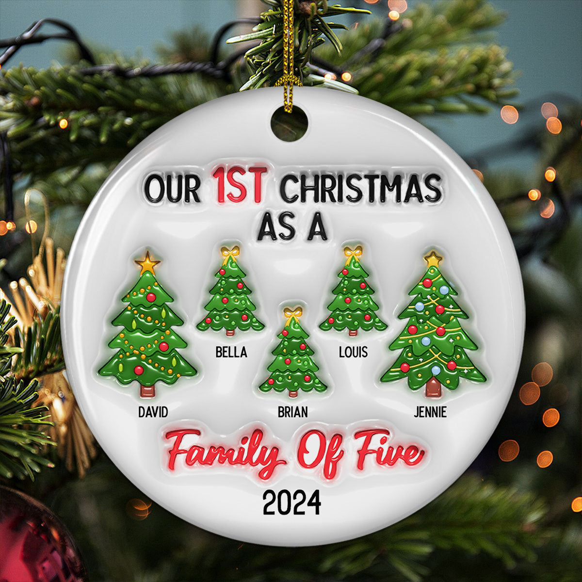 Family Christmas Tree - Personalized Custom 3D Inflated Effect Ceramic Ornament