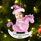 Custom Photo Baby 1st Christmas Rocking Horse - Personalized Custom Acrylic Ornament
