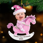 Custom Photo Baby 1st Christmas Rocking Horse - Personalized Custom Acrylic Ornament