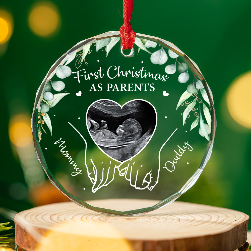 Custom Photo First Christmas As Parents - Personalized Custom Glass Ornament