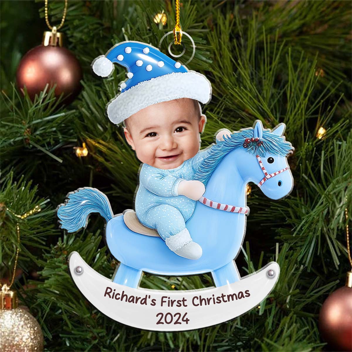 Custom Photo Baby 1st Christmas Rocking Horse - Personalized Custom Acrylic Ornament