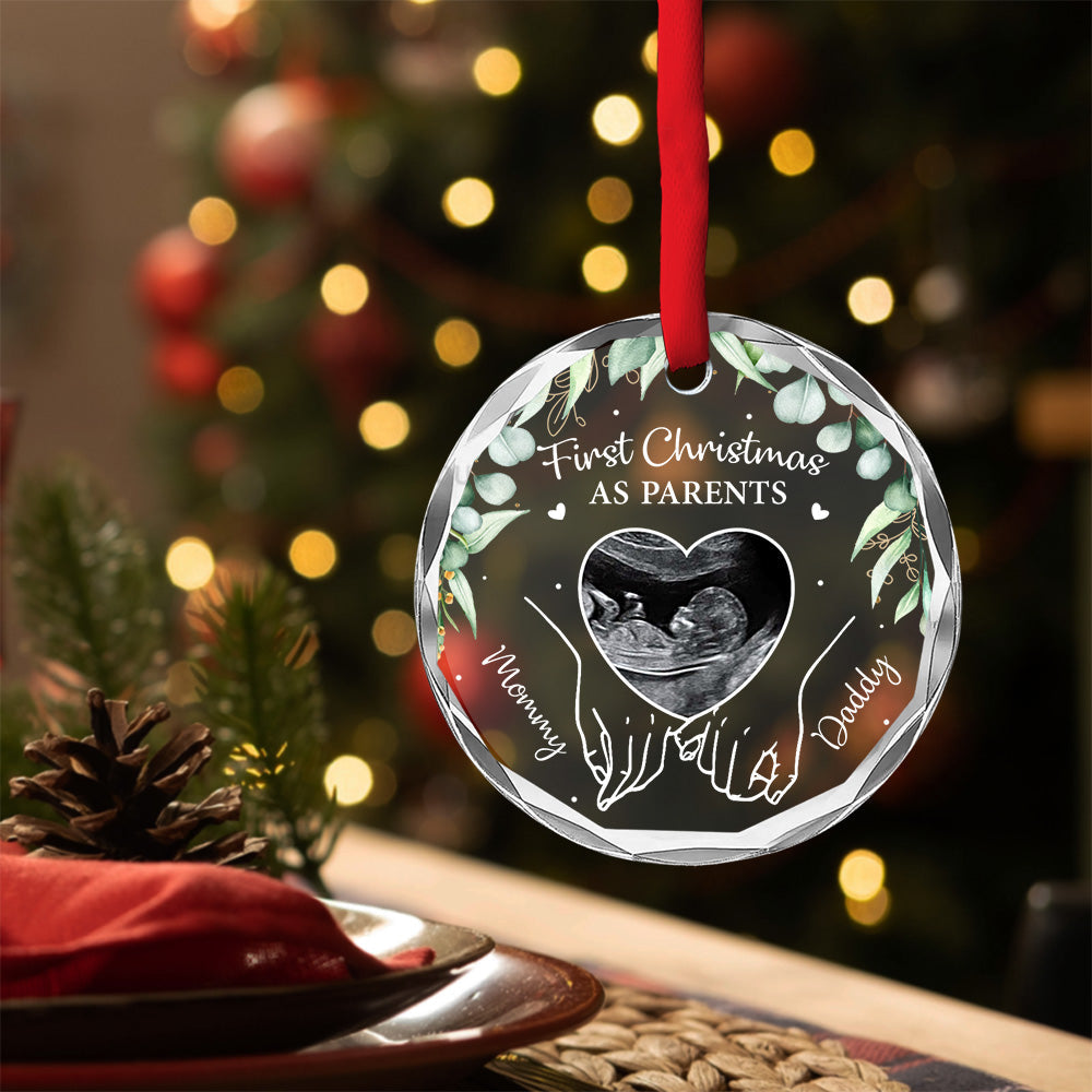 Custom Photo First Christmas As Parents - Personalized Custom Glass Ornament