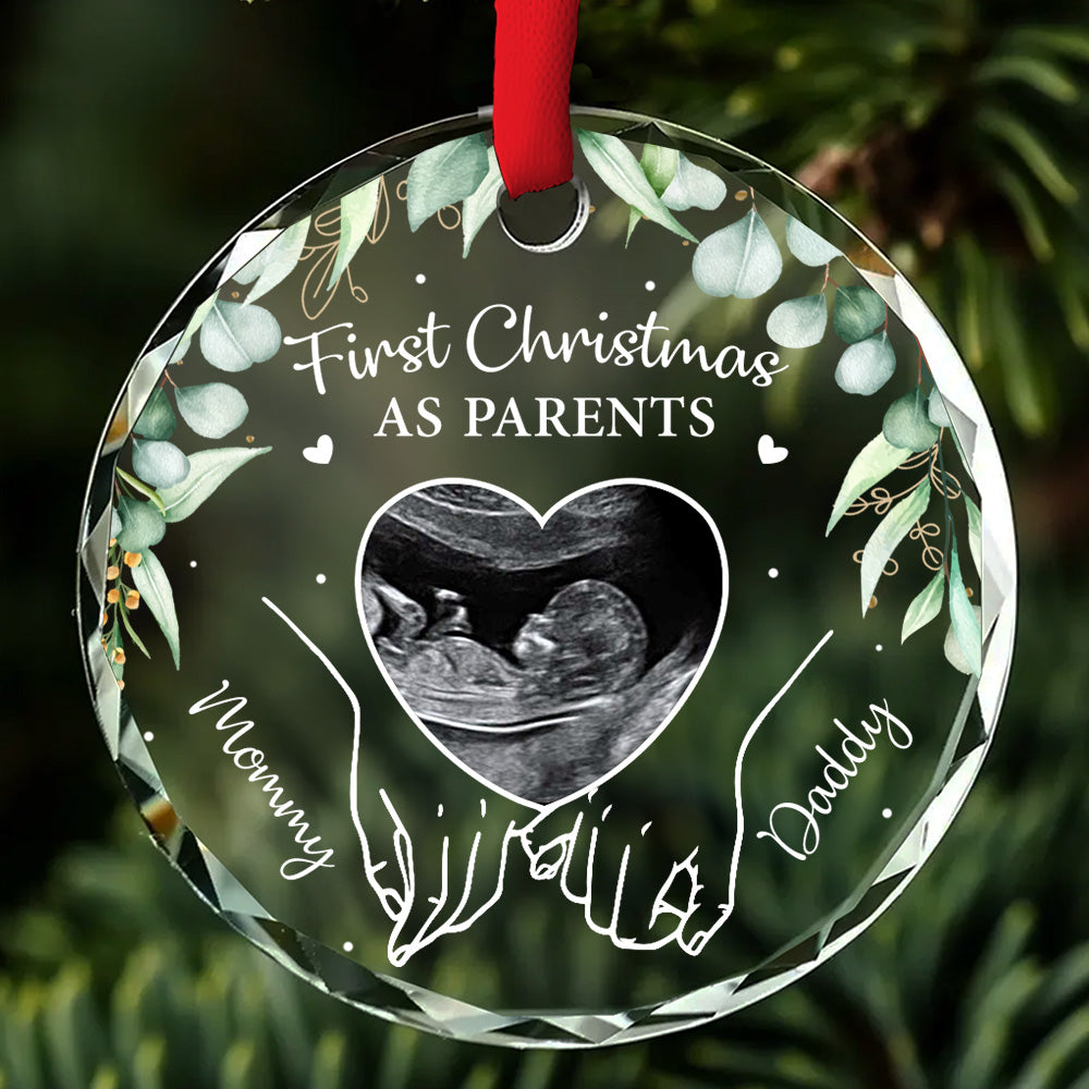 Custom Photo First Christmas As Parents - Personalized Custom Glass Ornament