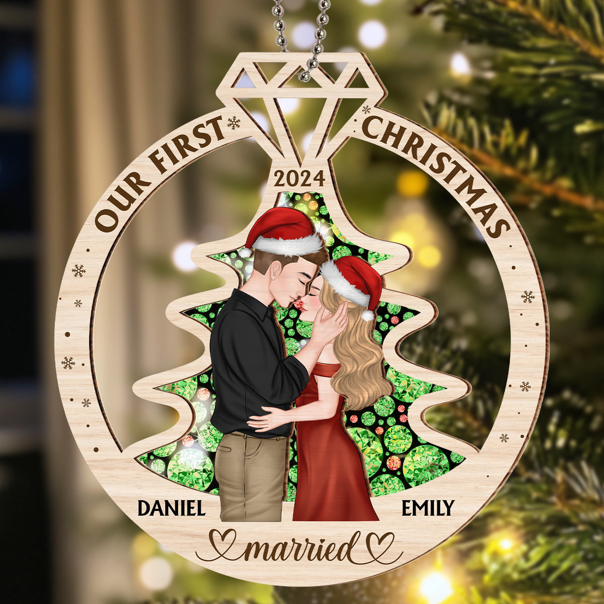 Our First Christmas Married - Personalized Custom Suncatcher Ornament