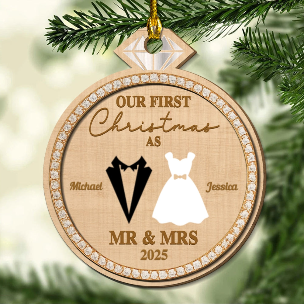 Couple First Christmas - Personalized Custom Freeshape 2-layered Wood Ornament