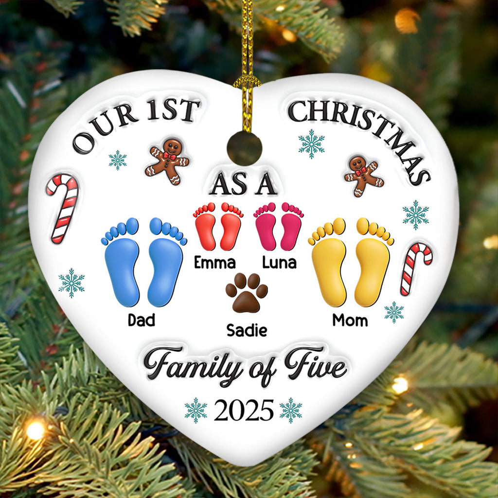 Our First Christmas - Personalized Custom 3D Effect Heart Ceramic Ornament
