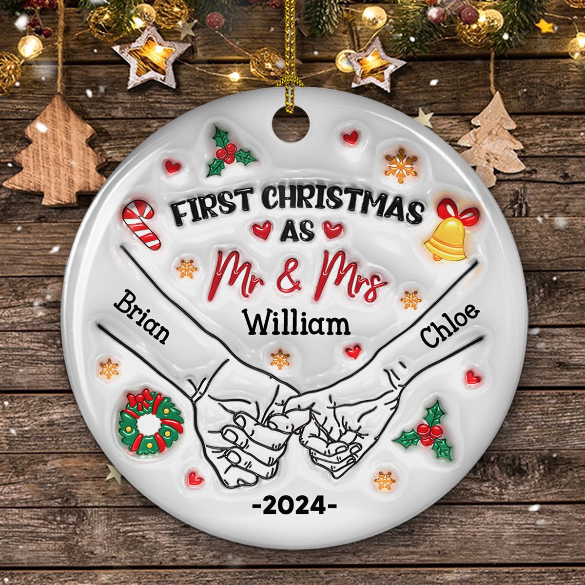 Our First Year - Personalized Custom 3D Inflated Effect Ceramic Ornament