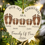 First Christmas As A Family Footprints - Personalized Custom Wood Ornament