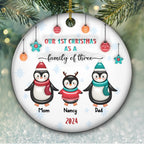 Penguin Family - Personalized Custom 3D Inflated Effect Ceramic Ornament