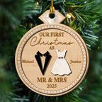 Couple First Christmas - Personalized Custom Freeshape 2-layered Wood Ornament