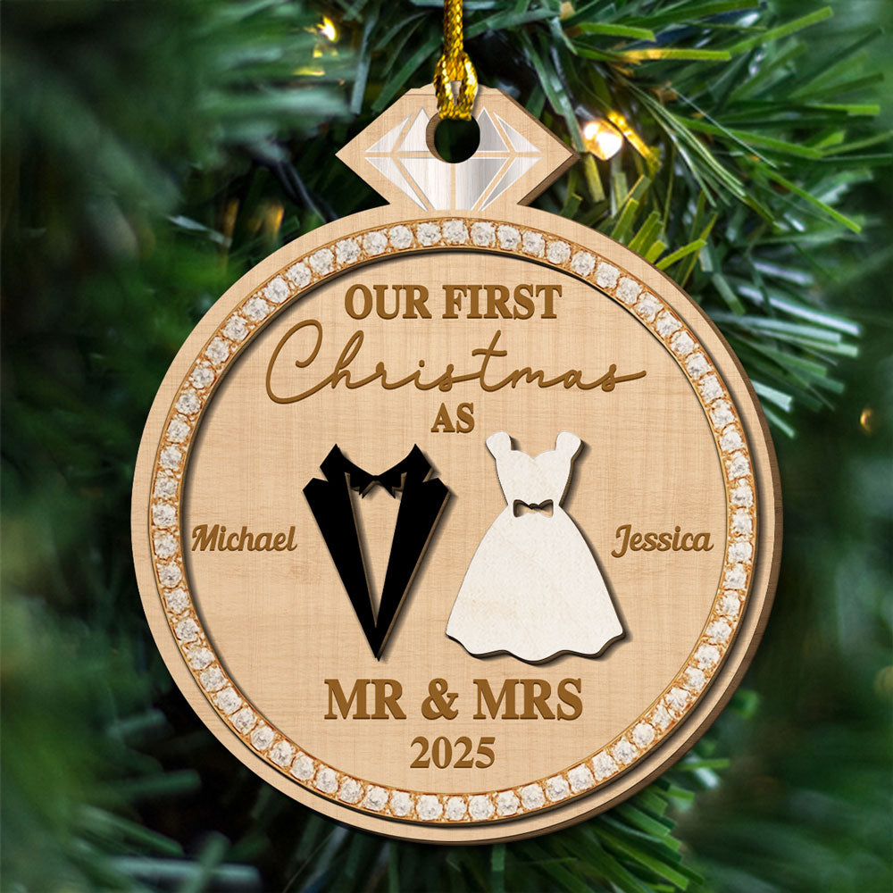 Couple First Christmas - Personalized Custom Freeshape 2-layered Wood Ornament