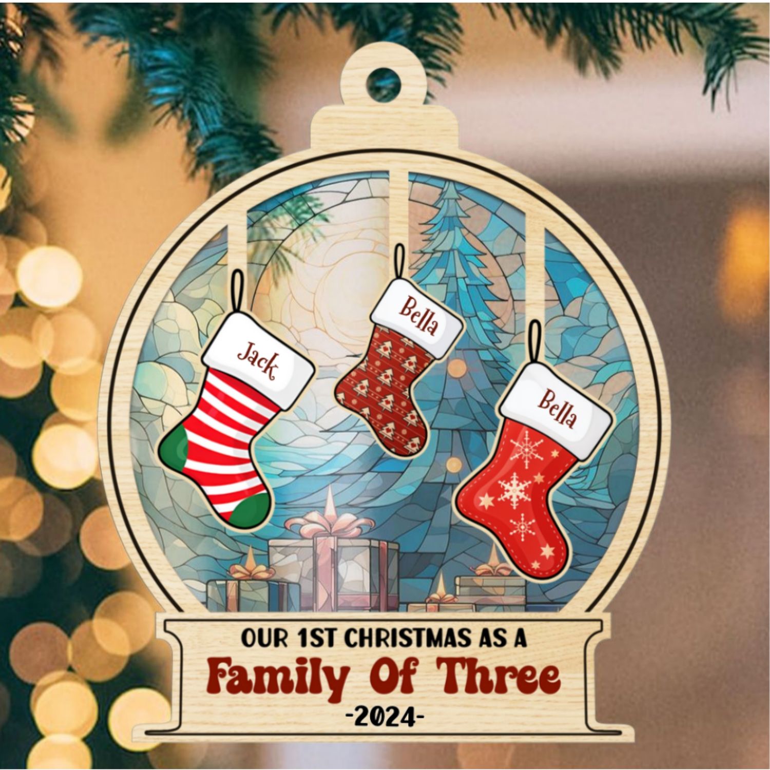 Family 1st Christmas - Personalized Custom Suncatcher Ornament