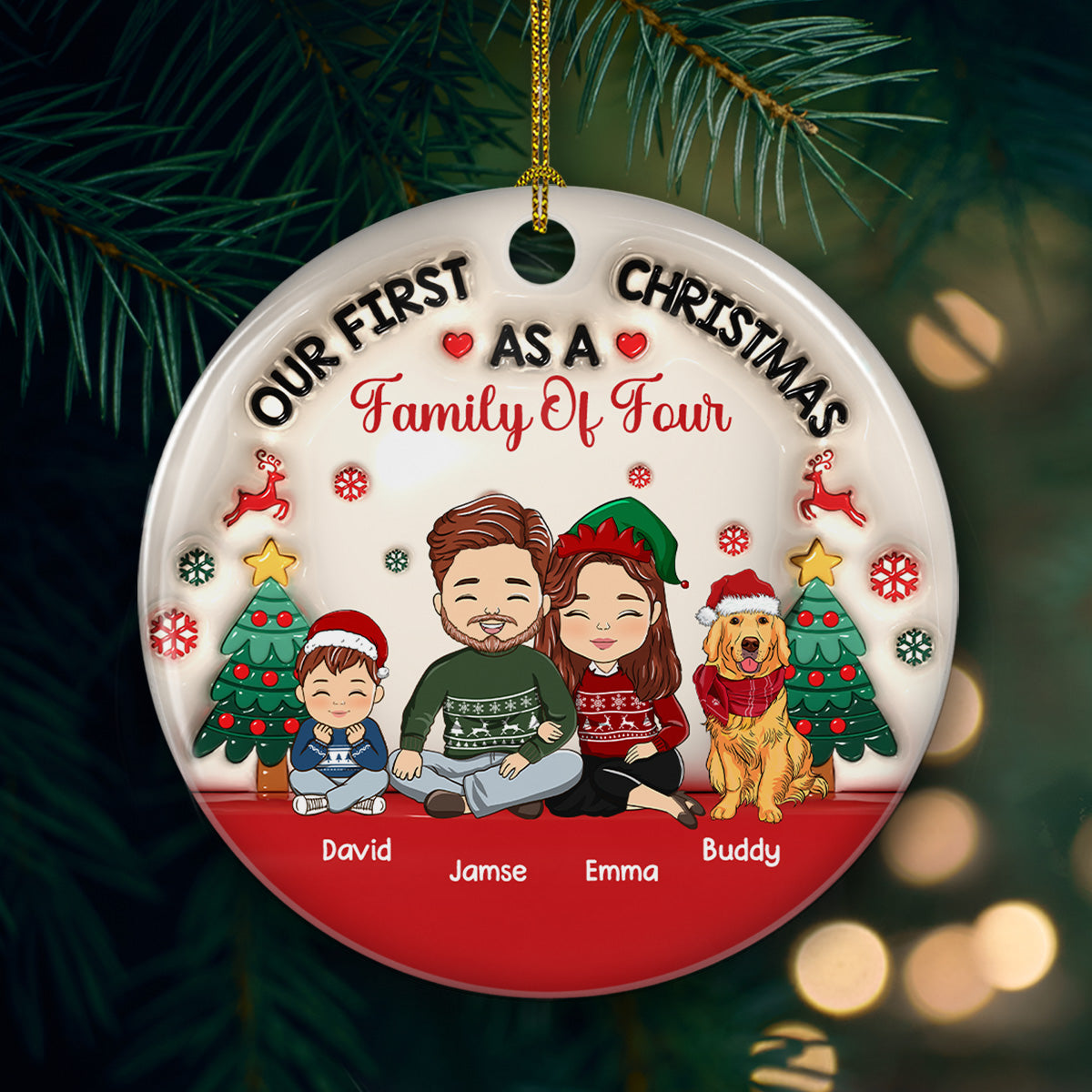 First Christmas As A Family Of Three - Personalized Custom 3D Inflated Effect Ceramic Ornament