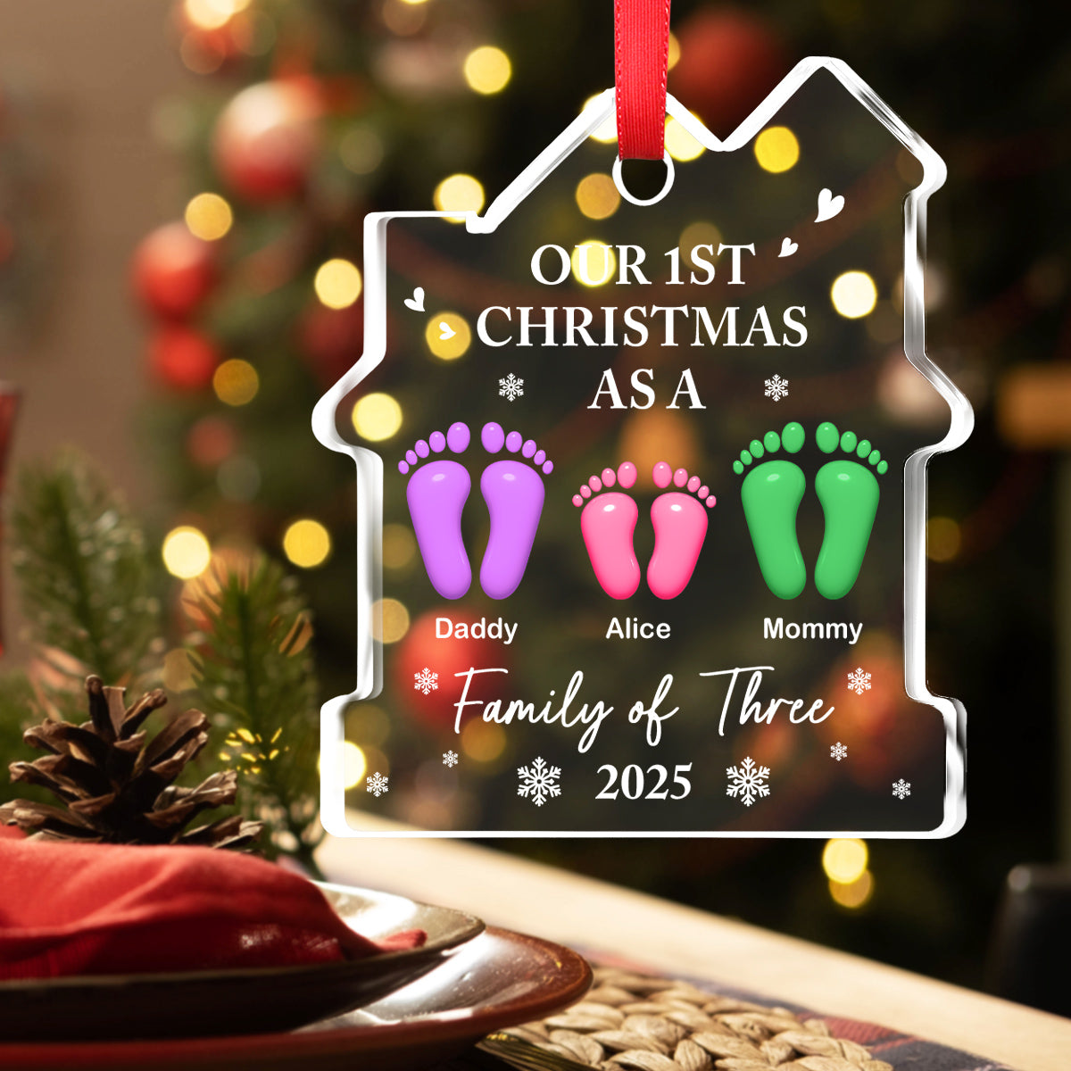 Our First Holiday Season As One - Personalized Custom House Shaped Glass Ornament