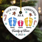 Our First Christmas - Personalized Custom 3D Effect Heart Ceramic Ornament