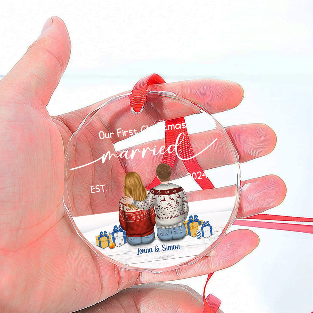 Our First Christmas Married - Personalized Custom Glass Ornament