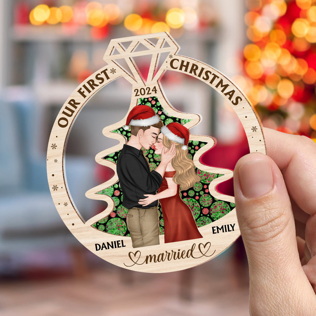 Our First Christmas Married - Personalized Custom Suncatcher Ornament
