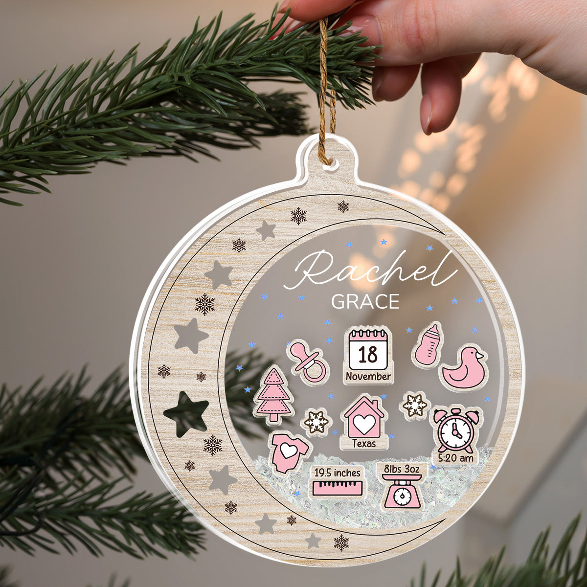 Newborn Birth Stats Ornament - Personalized Custom Acrylic Shaker Ornament