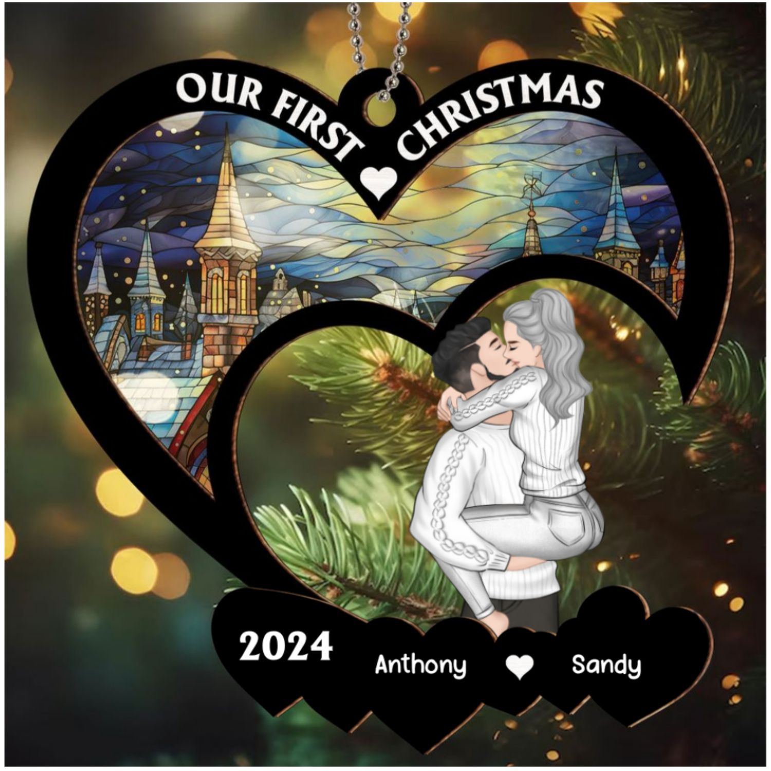 Our First Christmas - Personalized Custom Suncatcher Ornament
