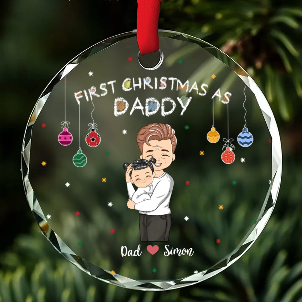 First Christmas As Daddy - Personalized Custom Glass Ornament