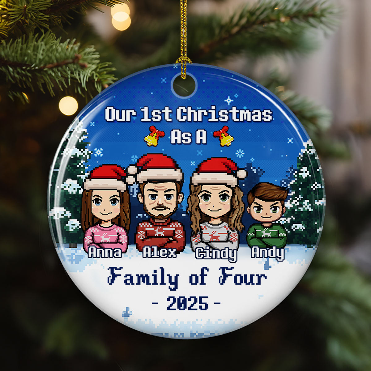 Warm Winter Family - Personalized Custom Ceramic Ornament