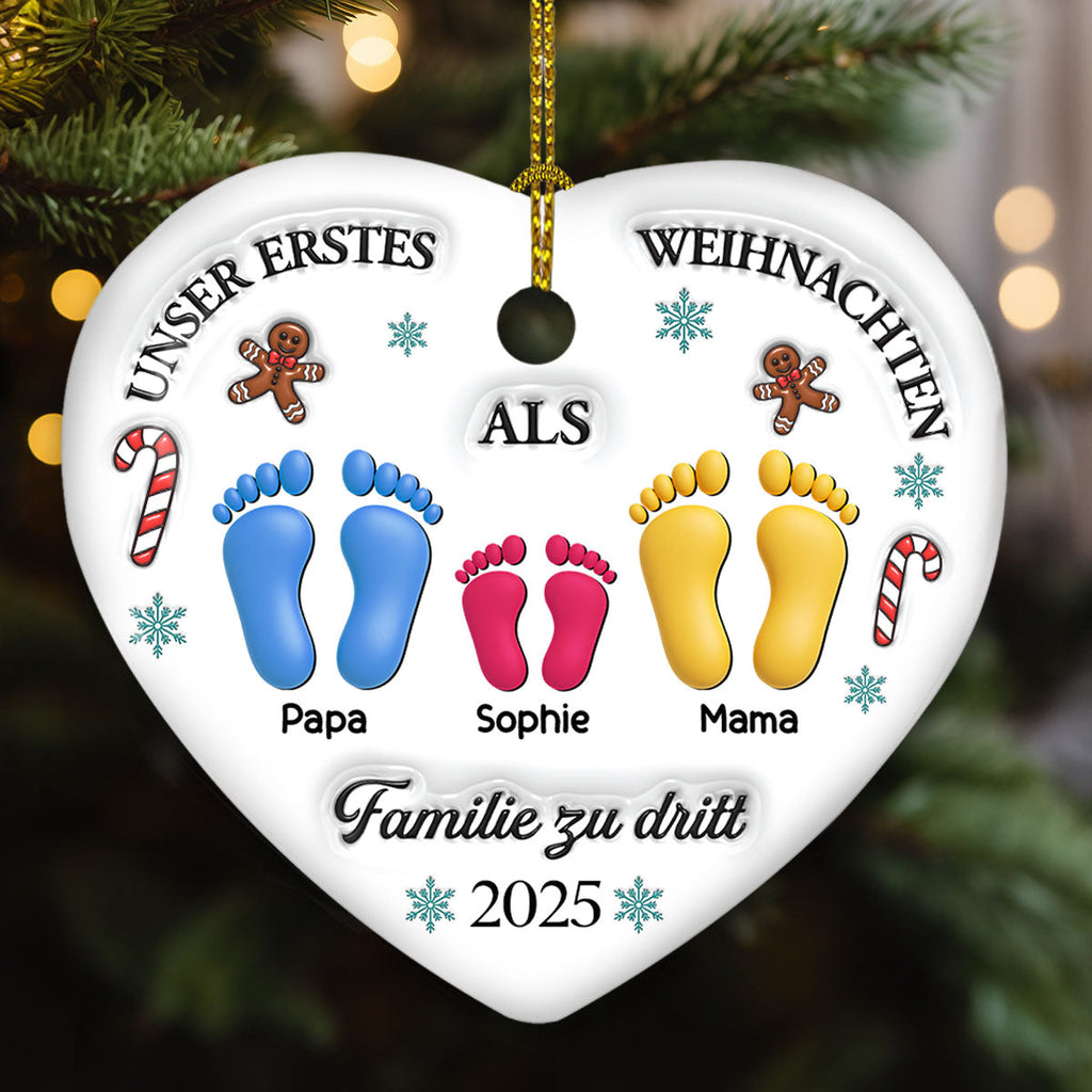 Unser erstes Weihnachten – Personalisierter Herz-Keramikanhänger mit 3D-Effekt