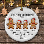 First Christmas As A Family Of Three Gingerbread - Personalized Custom 3D Inflated Effect Ceramic Ornament
