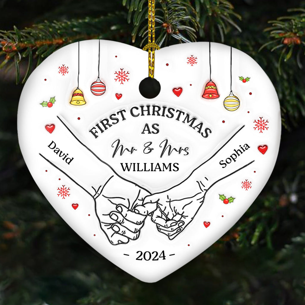 Our First Christmas Heart - Personalized Custom 3D Inflated Effect Heart Ceramic Ornament