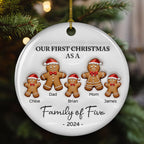 First Christmas As A Family Of Three Gingerbread - Personalized Custom 3D Inflated Effect Ceramic Ornament