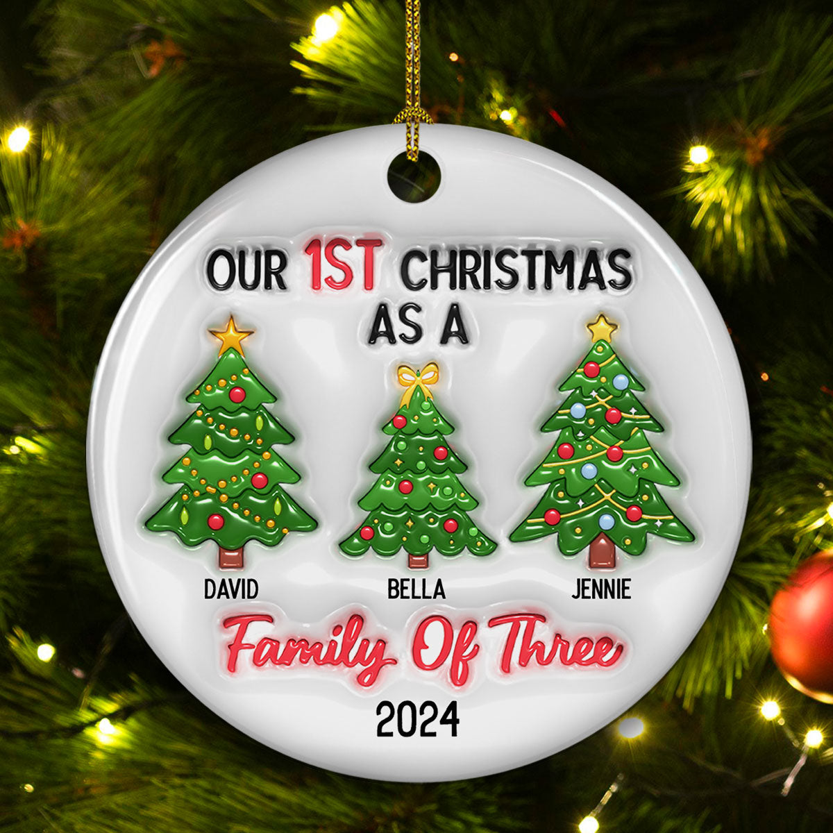 Family Christmas Tree - Personalized Custom 3D Inflated Effect Ceramic Ornament